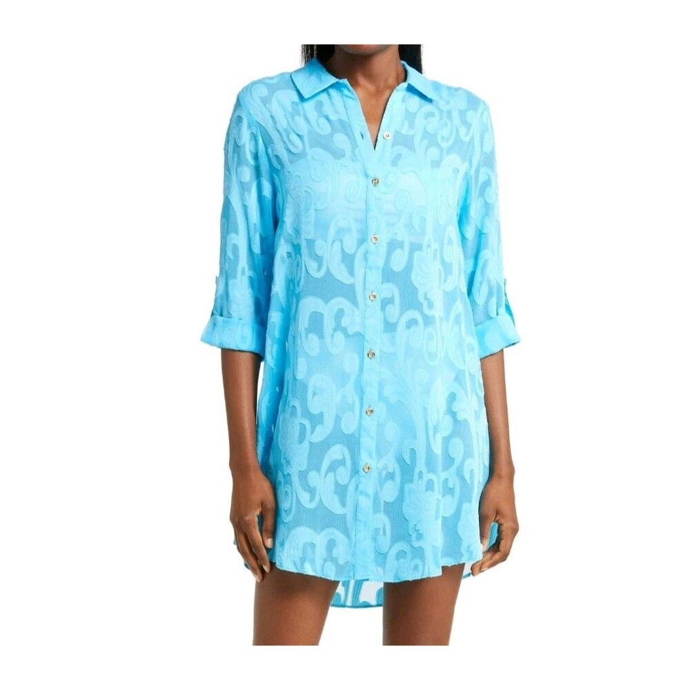 Lilly Pulitzer Natalie Swim Coverup S Cumulus Blue Sheer Swirl Beach Resort NEW